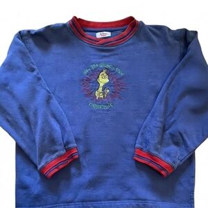 VTG 90s Dr. Seuss Grinch Embroidered Sweatshirt XL Blue How The Grinch